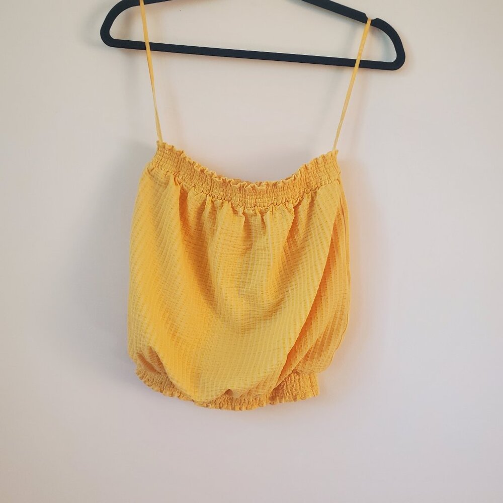 Anthropologie strapless womens top in yellow seersucker SIZE - S